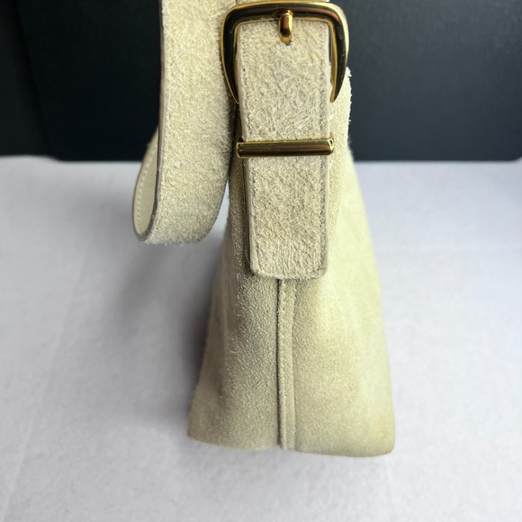 Margot New York Suede Leather Crossbody Shoulder Bag Cream Beige Minimalist - Picture 7 of 10